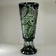 Large Decorative Vase Green Cased Crystal/ Cut To Clear Overlay Russia New