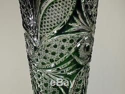 Large Decorative Vase GREEN Cased Crystal/ Cut to clear overlay RUSSIA New