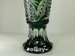 Large Decorative Vase GREEN Cased Crystal/ Cut to clear overlay RUSSIA New
