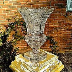 Large Lead Crystal Vase cut sawtooth beveled starburst sunburst brik centerpiece
