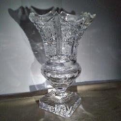 Large Lead Crystal Vase cut sawtooth beveled starburst sunburst brik centerpiece