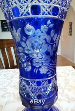 Large Meissen Crystal Cobalt Blue Cut to Clear Crystal Vase
