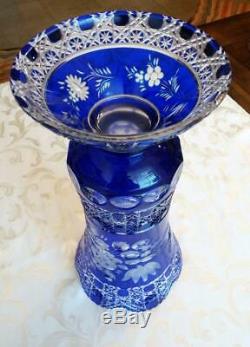 Large Meissen Crystal Cobalt Blue Cut to Clear Crystal Vase