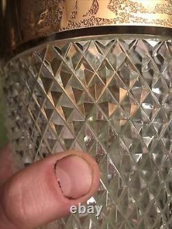 Large Moser Diamond Cut Crystal Gold Gilded Warriors Karlsbad Bohemia Glass Vase