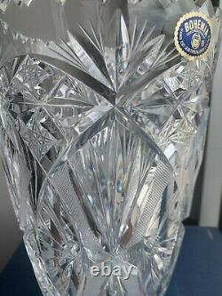 Large Pretty Thick Heavy 6.2lb Bohemian Czech Vintage Crystal Tall Vase Hand Cut