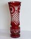 Large Ruby Red, 36 Cm High, Cut To Clear Overlay / Cased Crystal Vase, Russia