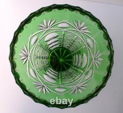 Large Vase Crystal Glas Flashed Glass Smaragd-Grün Hand Cut Um 1950 G866