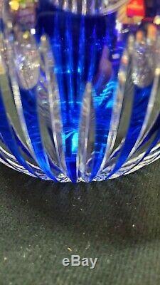 Large Vintage Cobalt Blue Czech Bohemia Cut to clear Crystal Vase 8 Wide