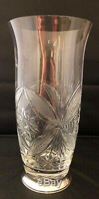 Large Vintage Cut Glass 10.5 Tall Crystal Vase with Sterling Silver Base