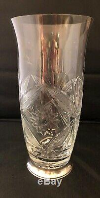 Large Vintage Cut Glass 10.5 Tall Crystal Vase with Sterling Silver Base