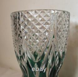 Large rare Val Saint Lambert vintage hand cut to clear green glass crystal vase