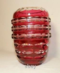 Large rare Val Saint Lambert vintage hand cut to clear red glass crystal vase