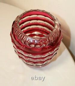 Large rare Val Saint Lambert vintage hand cut to clear red glass crystal vase
