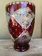 Large Vintage Ruby Cut To Clear Bohemian Glass Vase