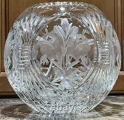 Lausitzer Germany Crystal Round Vase Large Rose Bowl Flowers Wheat Sheaf Glass