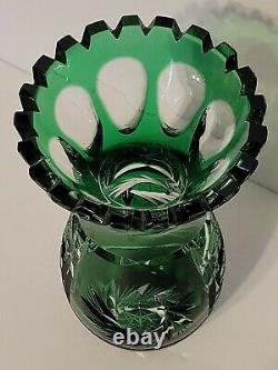 Lausitzer Glas GREEN CUT TO CLEAR Hand Cut Lead Crystal Vase EXQUISITE