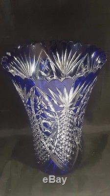 Lead Crystal Bohemian Hand Cut Cobalt Blue Vase