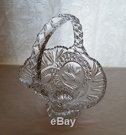 Lead Crystal Cut Glass Basket Vase Bird / Diamond / Leaf Byrdes by Hofbauer