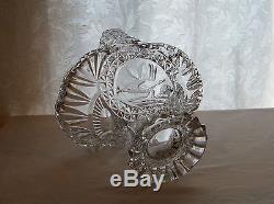 Lead Crystal Cut Glass Basket Vase Bird / Diamond / Leaf Byrdes by Hofbauer