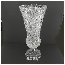 Lead Crystal Glass Vase Hand Cut 14 Tall Sawtooth Rim Vintage EUC