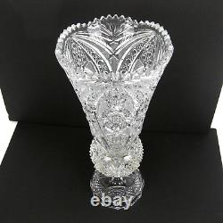 Lead Crystal Glass Vase Hand Cut 14 Tall Sawtooth Rim Vintage EUC