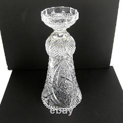 Lead Crystal Glass Vase Hand Cut 14 Tall Sawtooth Rim Vintage EUC