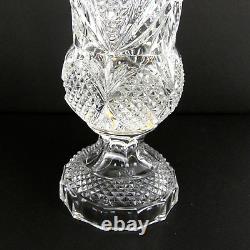 Lead Crystal Glass Vase Hand Cut 14 Tall Sawtooth Rim Vintage EUC