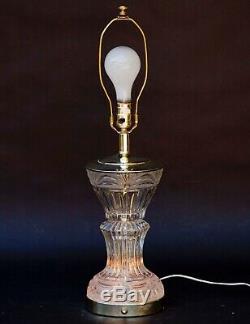 Lead Cut Crystal Glass Table Lamp Vase Shape Base Lights Up! Heavy