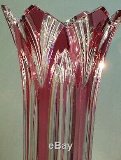 Lg. CAESAR CRYSTAL Red Vase Hand Cut to Clear Overlay Czech Bohemian Cased Blown