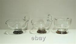 Lot 9 Vtg Sterling Silver & Crystal Glass Cut Wine Coaster Vase Gravy Boats/Cup