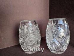 Lot of 2 vintage lead crystal vases with pinwheel pattern and etched star insert