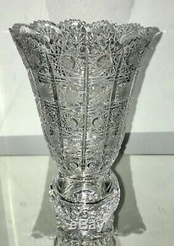 Lovely Czech Bohemian Crystal QUEENS LACE Footed Cut Glass Vase