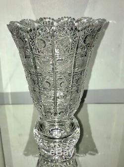 Lovely Czech Bohemian Crystal QUEENS LACE Footed Cut Glass Vase