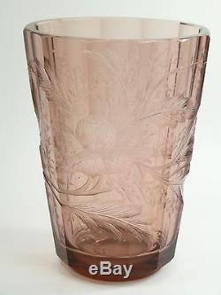 MOSER Crystal / Glass Large Art Deco Cut & Engraved Glass Vase 7 3/4