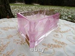MOSER, Czech Republic ROSALIN PINK Hand-Cut Crystal Glass FLOWERS Low Bowl VASE