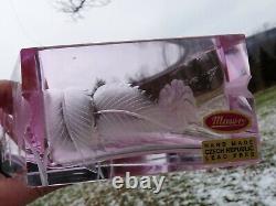 MOSER, Czech Republic ROSALIN PINK Hand-Cut Crystal Glass FLOWERS Low Bowl VASE