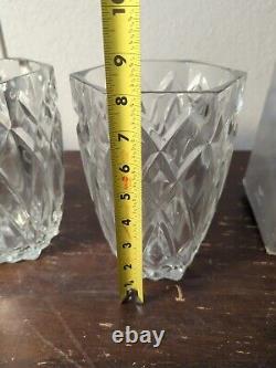 Made In France Cut Crystal Flower Vase 8in Diamond Starbursts Scalloped Flare