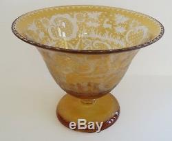 Magnificent Bohemian amber cut to clear crystal glass tall wide vase