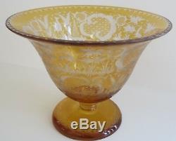Magnificent Bohemian amber cut to clear crystal glass tall wide vase