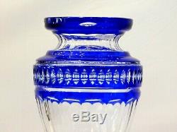 Magnificent Estate Rare Czech Crystal Blue Cut to Clear Vase