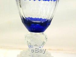 Magnificent Estate Rare Czech Crystal Blue Cut to Clear Vase