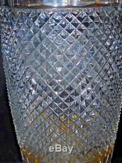 Magnificent Rare Large Brilliant Diamond Cut Crystal and Gold Leaf Border Vase