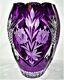 Massive Bohemian/czech Crystal Vase Purple Amethyst Etched & Hand Cut