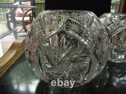 Matching Rose Bowl Vases, Bohemian Czech Glass brilliant cut lead crystal vtg