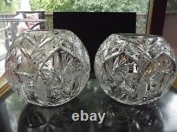 Matching Rose Bowl Vases, Bohemian Czech Glass brilliant cut lead crystal vtg