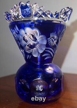 Meissen Bleikristall cobalt crystal bud vase sawtooth cut to clear german