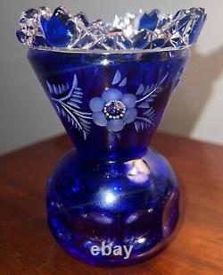 Meissen Bleikristall cobalt crystal bud vase sawtooth cut to clear german