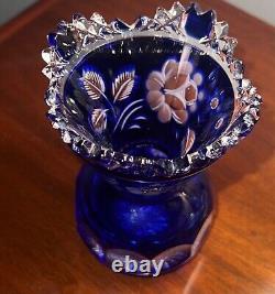 Meissen Bleikristall cobalt crystal bud vase sawtooth cut to clear german