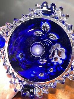 Meissen Bleikristall cobalt crystal bud vase sawtooth cut to clear german