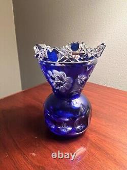 Meissen Bleikristall cobalt crystal bud vase sawtooth cut to clear german